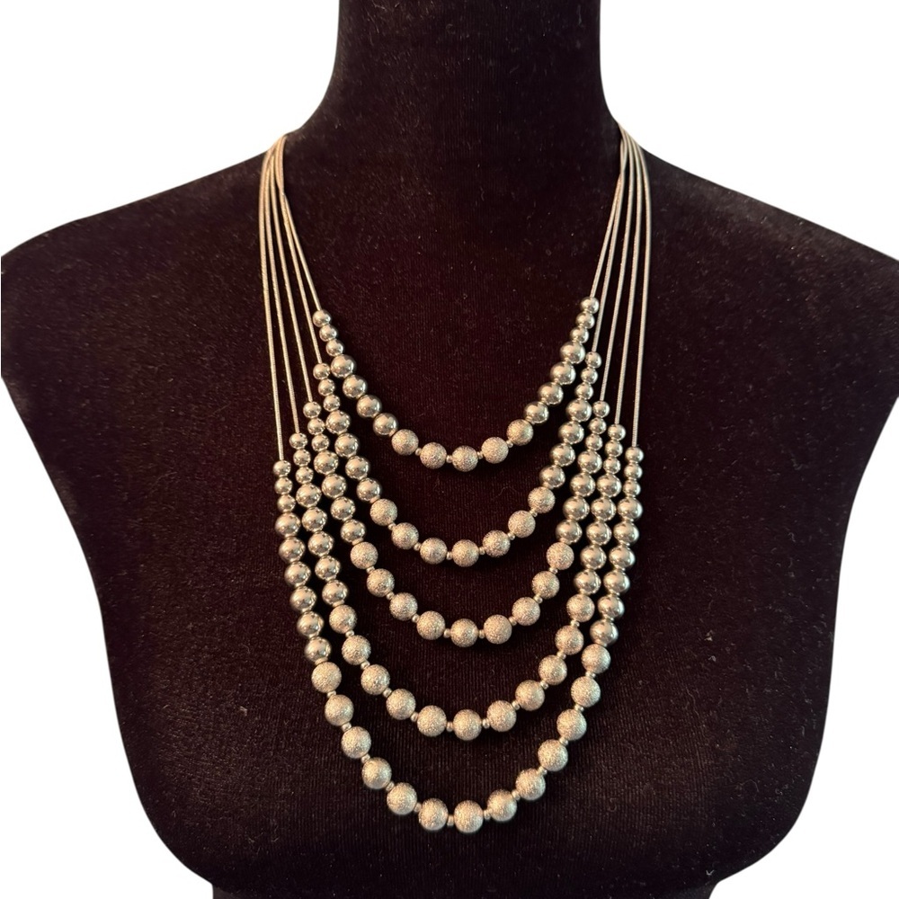 Elegant Multi-Layer Silver Beaded Necklace